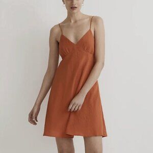 Madewell Layton Strappy V-Neck Mini Slip Dress in Copperwashed Orange, Size 0